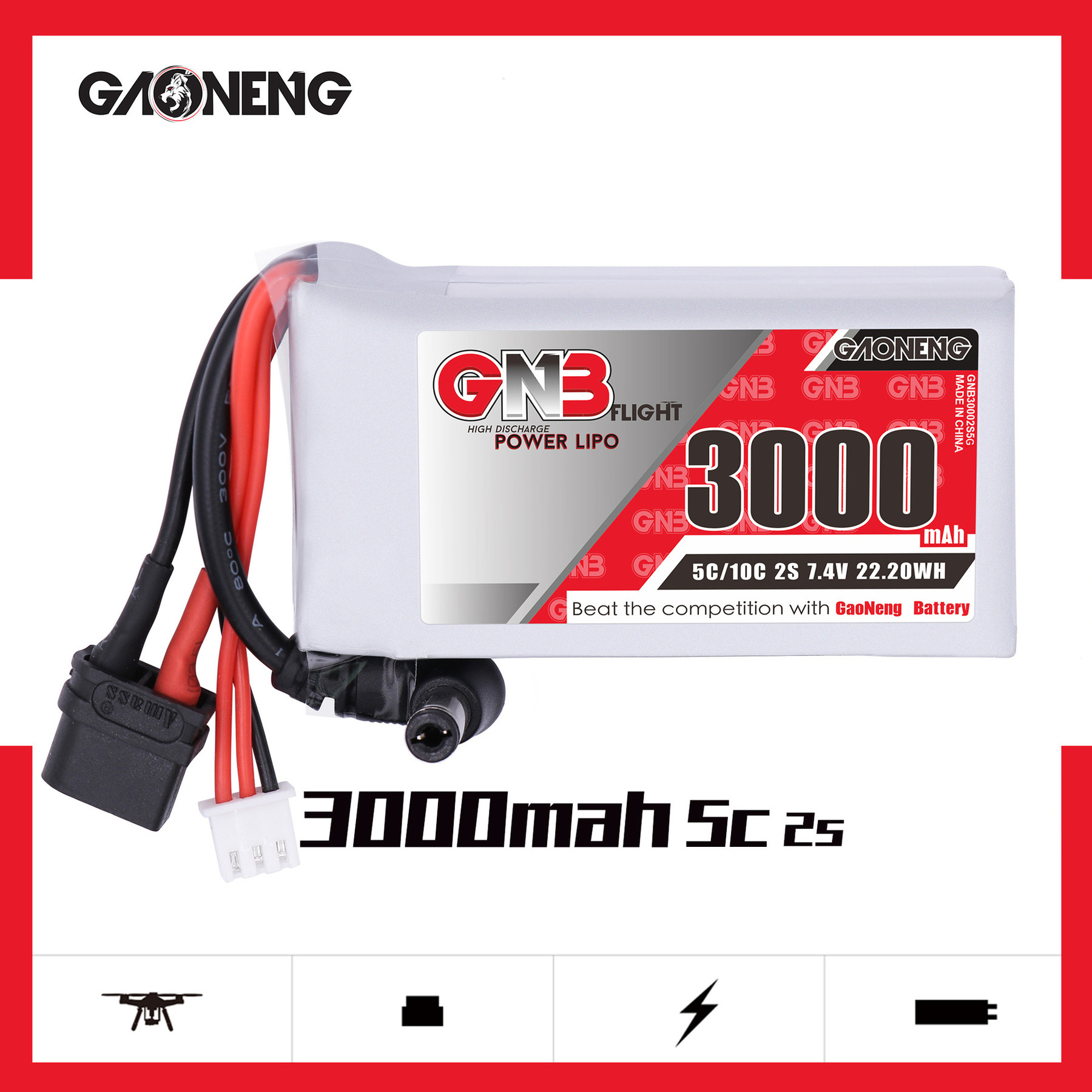 GNB 2S 7.4V 3000mAh 5C/10C Lip - Skyzone Sky04X Pro Oled Fpv Goggles recension och pris